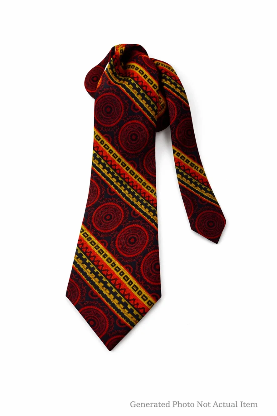 Vintage Red Blue Gold Geometric Medallion Men’s Necktie Wide Statement 4”